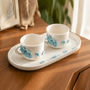 ست قهوه‌خوری دونفره (طرح گل‌های آبی)