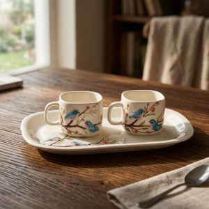 ست قهوه‌خوری دونفره (طرح پرنده آبی)