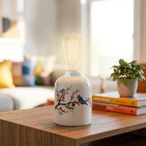 آباژور (پایه چراغ) بدون لوازم، طرح پرنده آبی